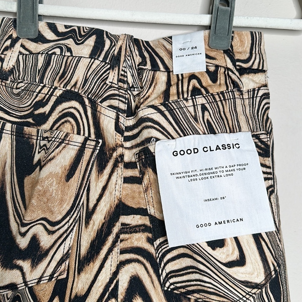 GOOD AMERICAN Good Classic Natural swirl print jeans 00/24 NWT - Picture 7 of 8